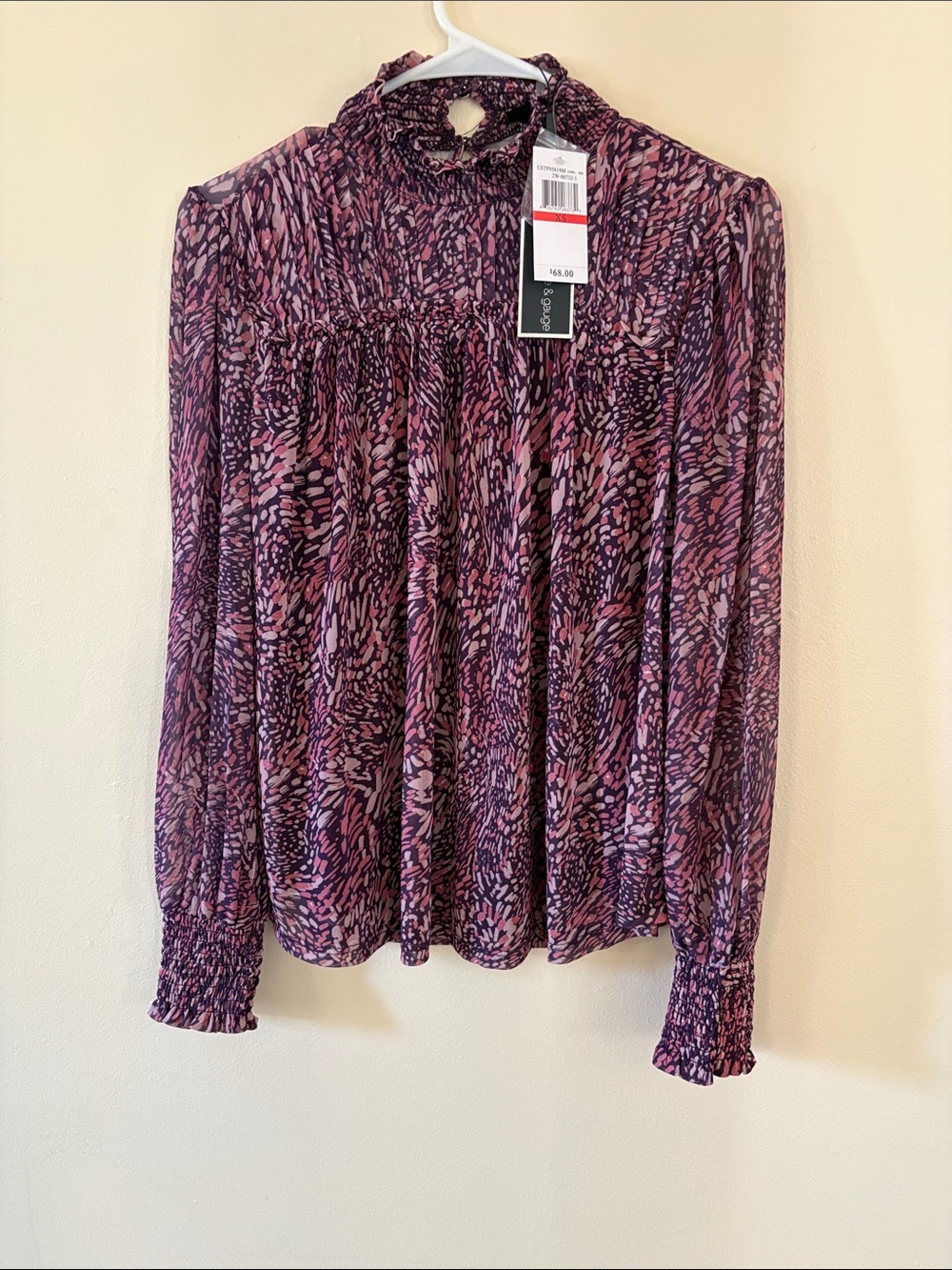Women's Smocked Neck Long Sleeve Blouse - Purple Multi